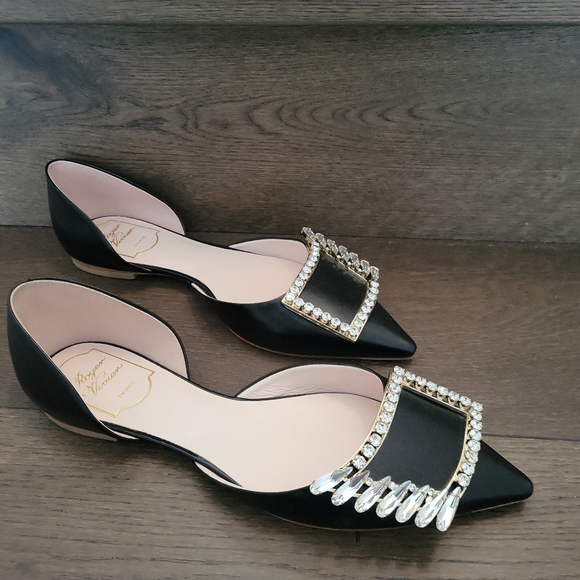 Roger Vivier black leather flats with bling bling buckle - Picture 8 of 9